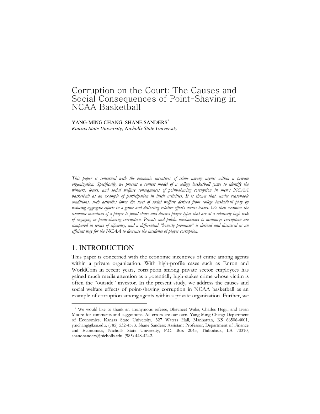 Corruption on the Court: the Causes and Social Consequences of Point