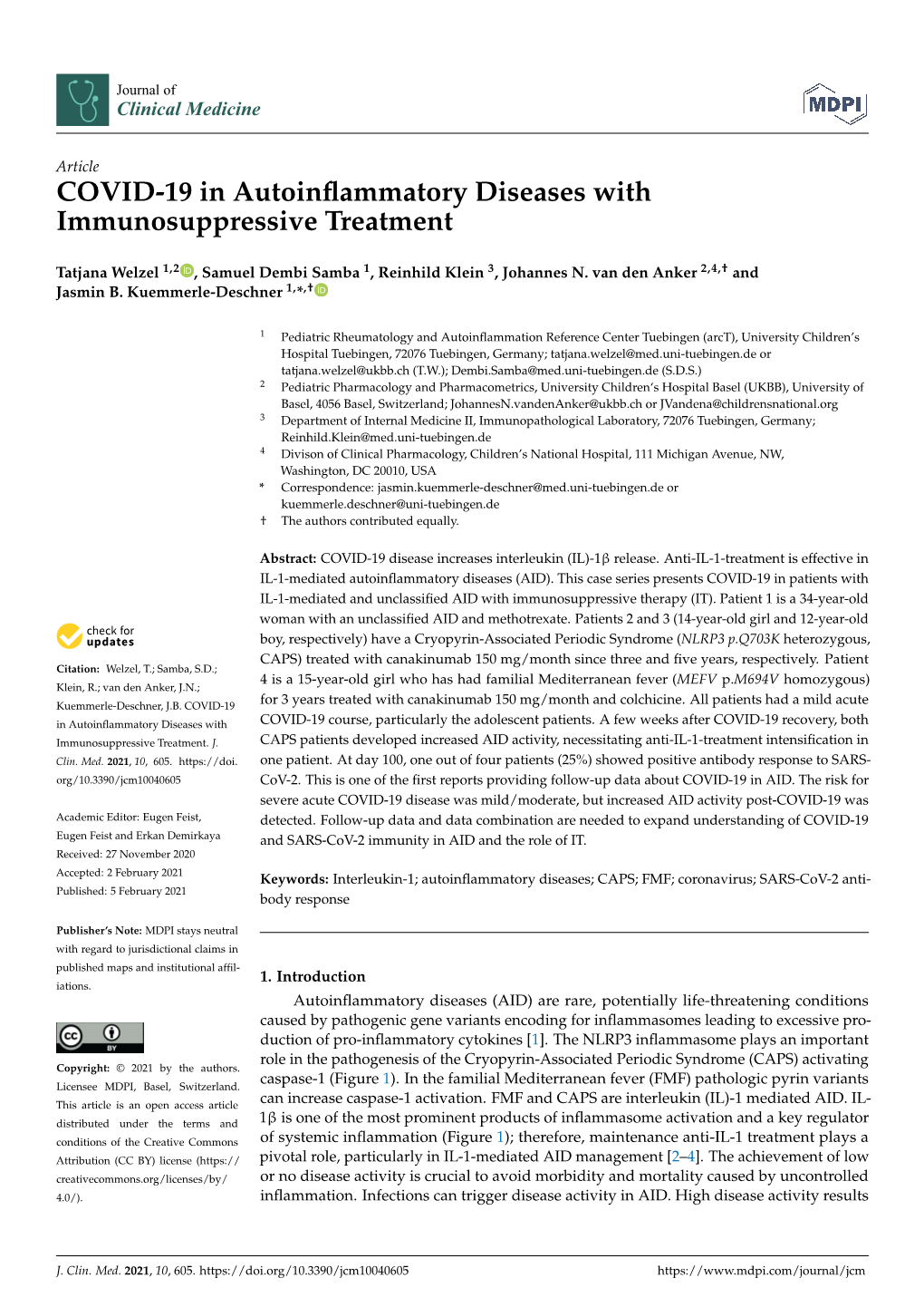 COVID-19 in Autoinflammatory Diseases with Immunosuppressive