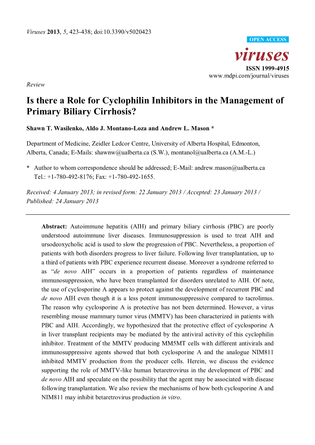 Is There a Role for Cyclophilin Inhibitors in the Management of Primary Biliary Cirrhosis?