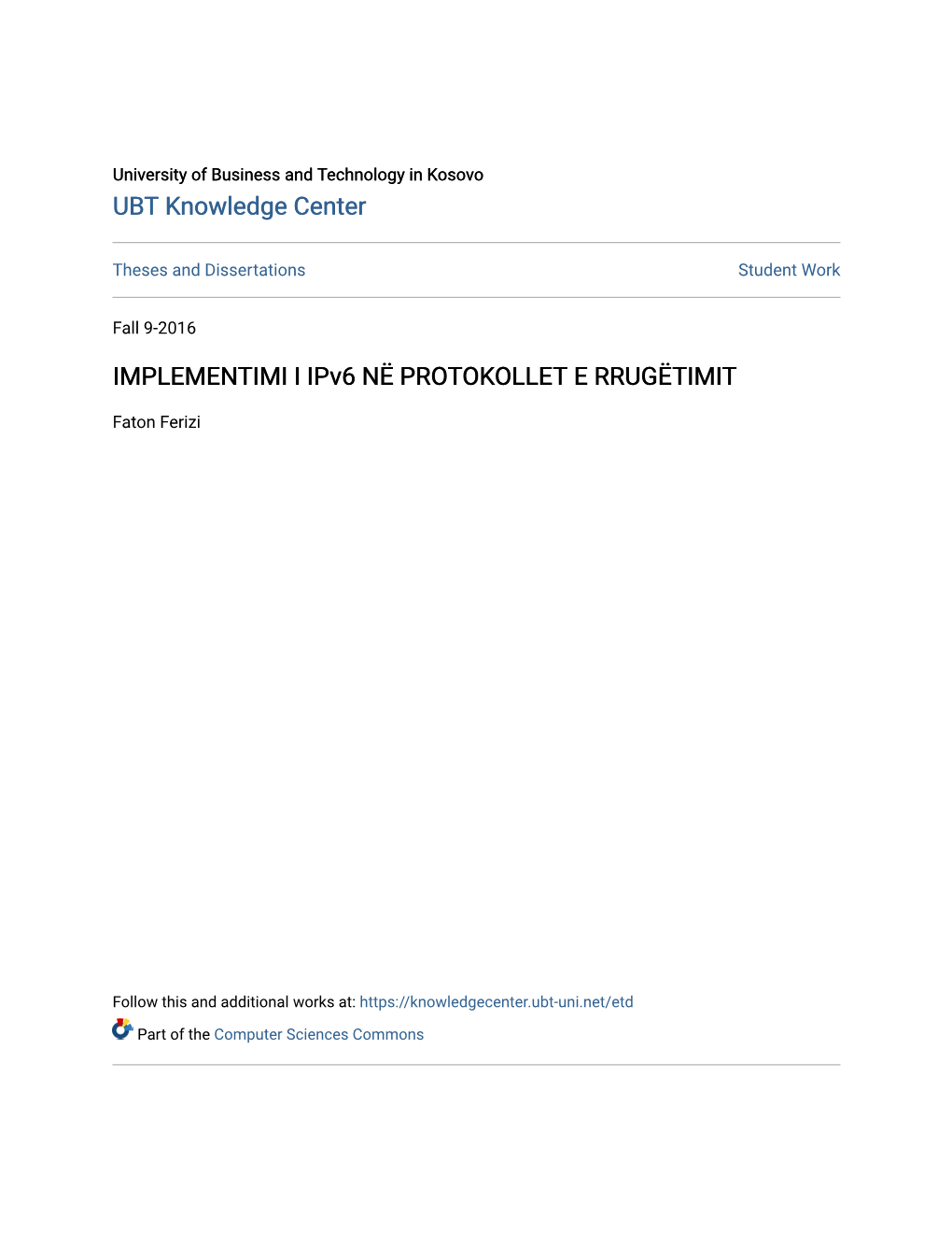 IMPLEMENTIMI I Ipv6 NË PROTOKOLLET E RRUGËTIMIT