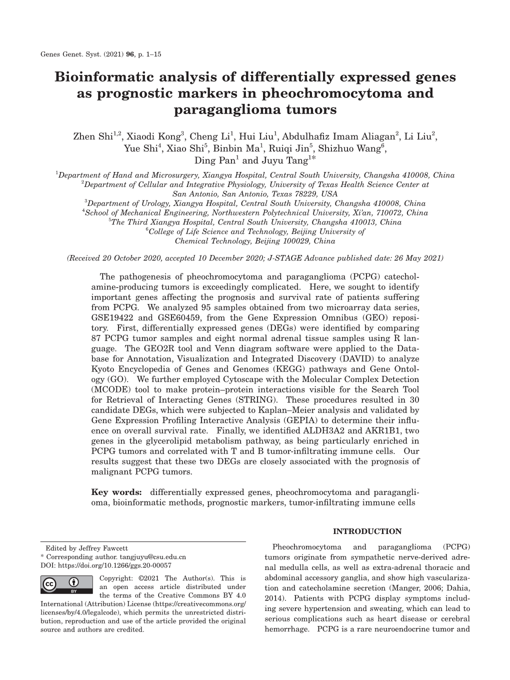 Bioinformatic Analysis of Differentially Expressed Genes As Prognostic Markers in Pheochromocytoma and Paraganglioma Tumors