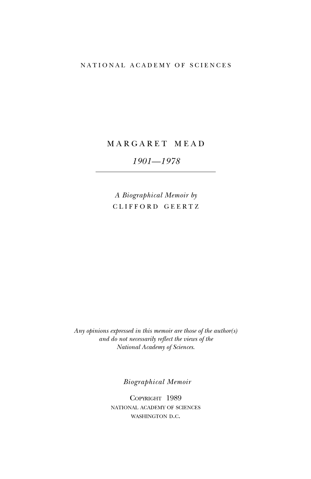 MARGARET MEAD December 16, 1901-November 15, 1978