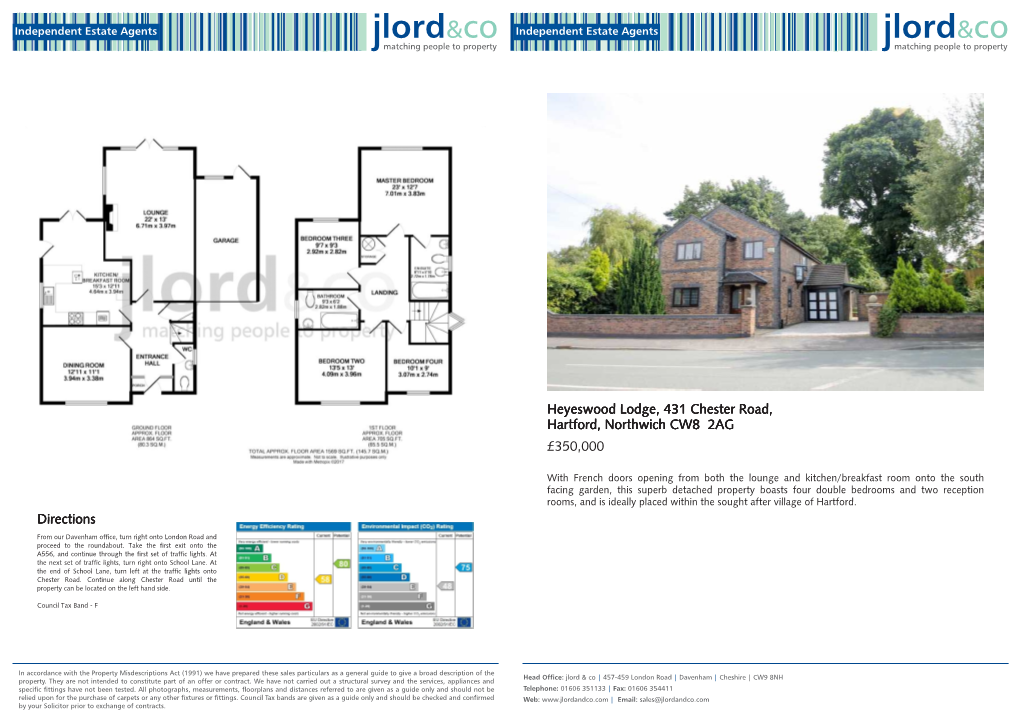 Heyeswood Lodge, 431 Chester Road, Hartford, Northwich CW8 2AG £350,000