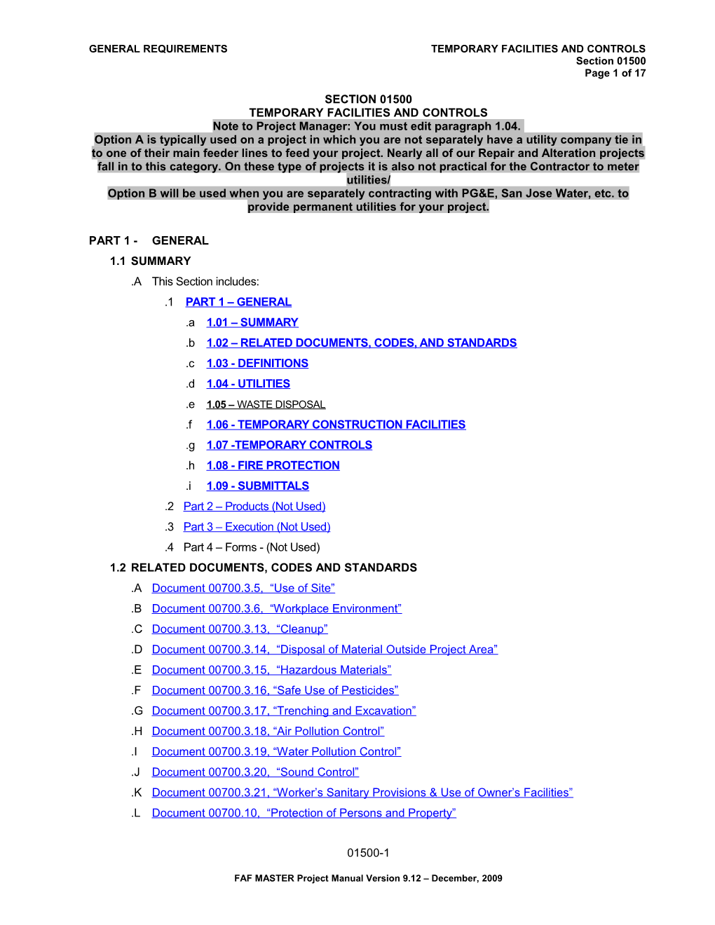 General Requirements Temporary Facilities and Controls