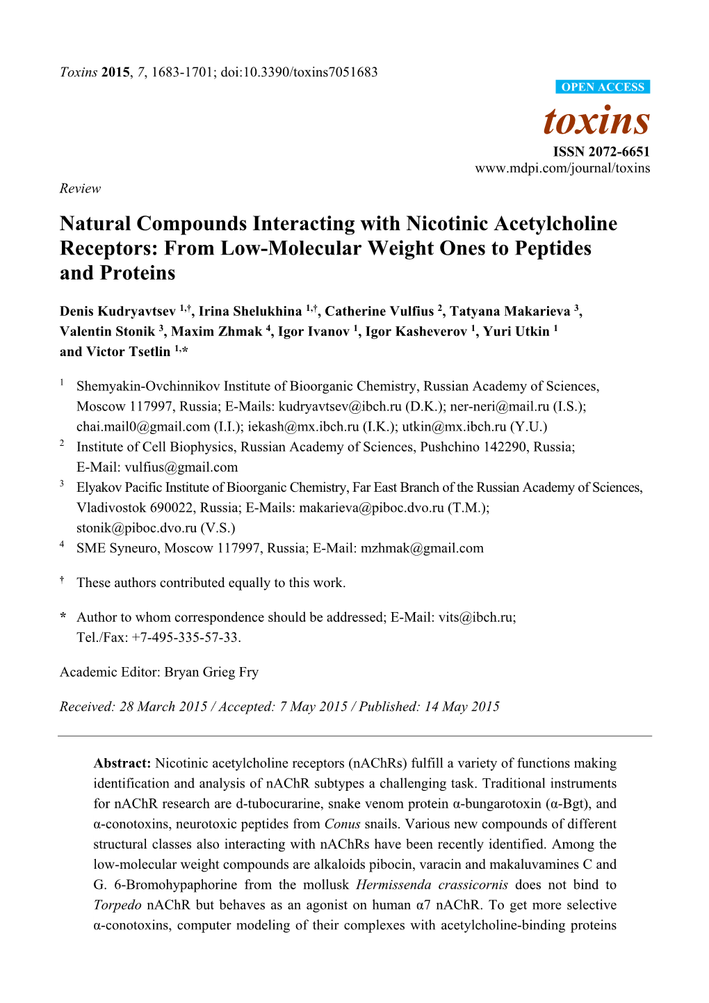 Natural Compounds Interacting with Nicotinic Acetylcholine Receptors: from Low-Molecular Weight Ones to Peptides and Proteins