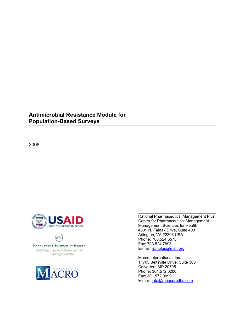 Antimicrobial Resistance Module for Population-Based Surveys