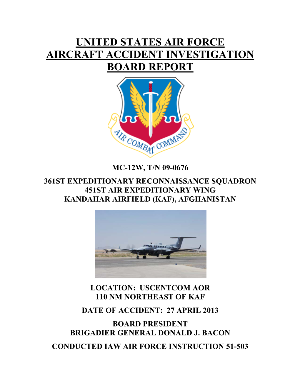 United States Air Force Aircraft Accident Investigation Board Report