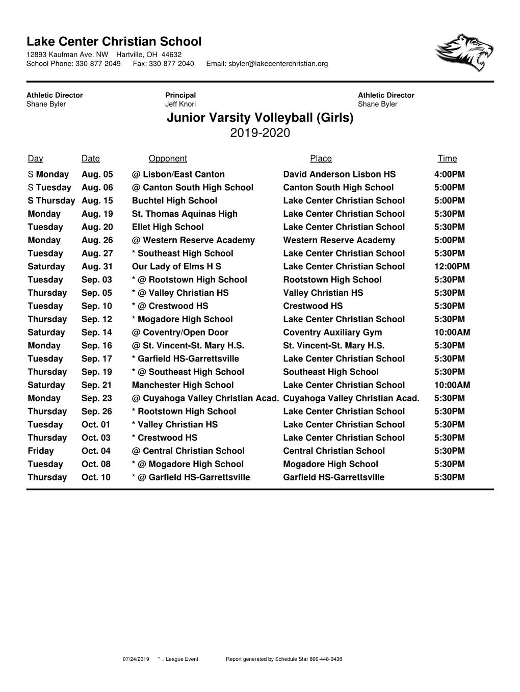 Junior Varsity Volleyball (Girls) 2019-2020