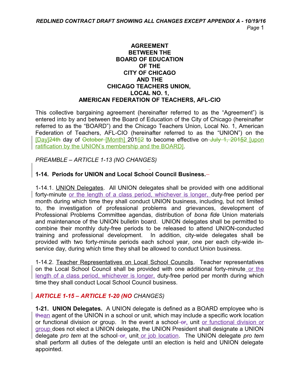 Redlined Contract Draft Showing All Changes Except Appendix a - 10/19/16