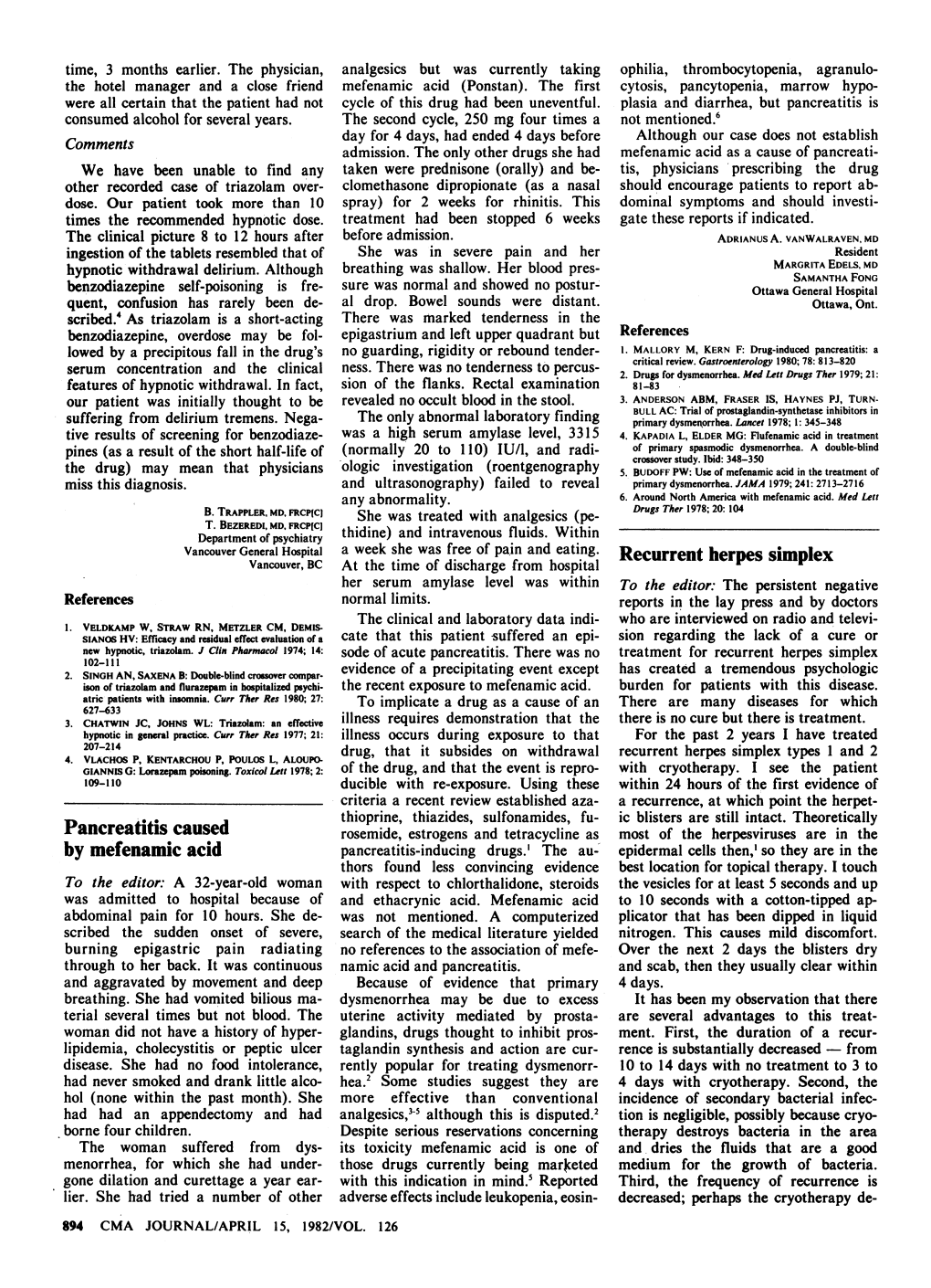 Pancreatitis Caused by Mefenamic Acid Recurrent Herpes Simplex