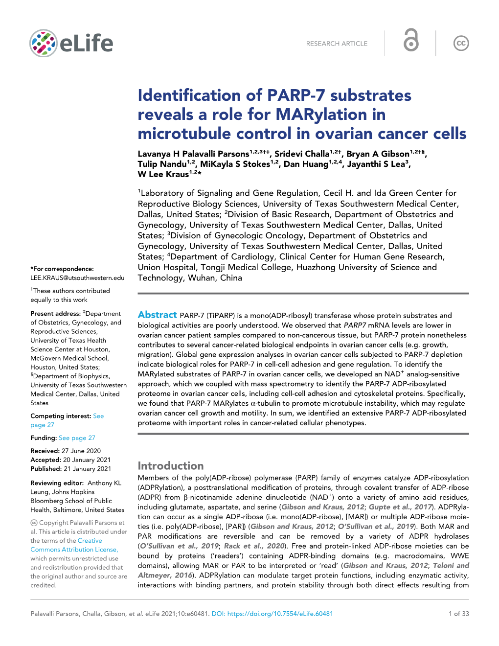 Identification of PARP-7 Substrates Reveals a Role for Marylation