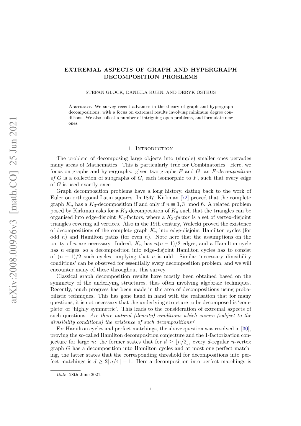 Arxiv:2008.00926V3 [Math.CO] 25 Jun 2021