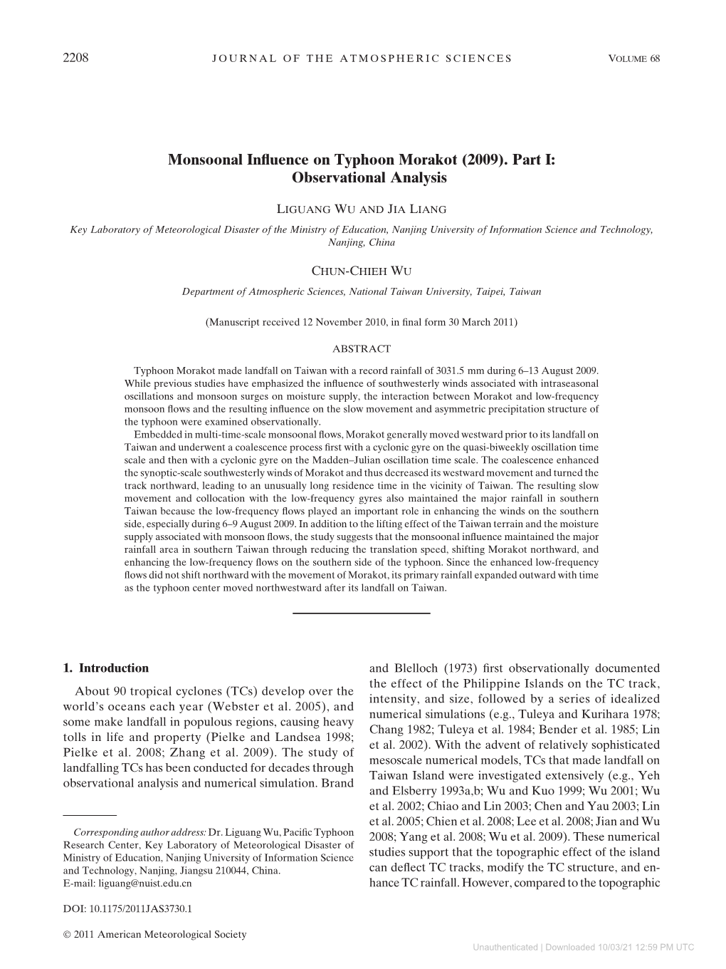 Monsoonal Influence on Typhoon Morakot