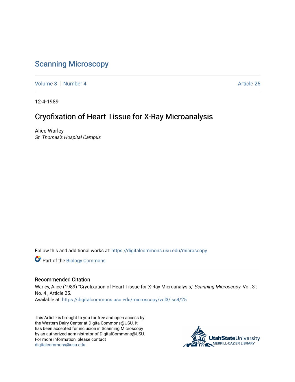 Cryofixation of Heart Tissue for X-Ray Microanalysis