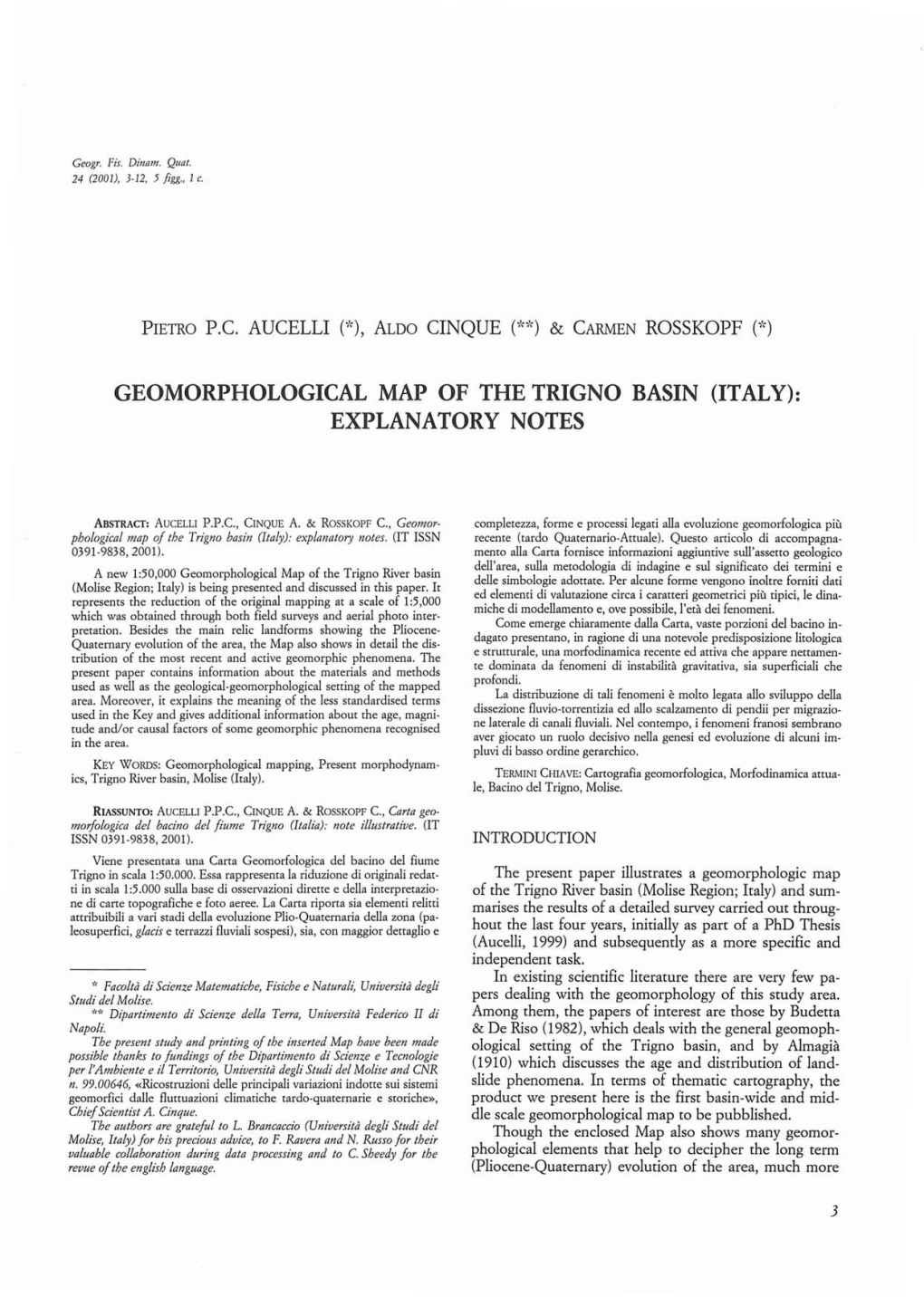 Geomorphological Map of the Trigno Basin (Italy): Explanatory Notes