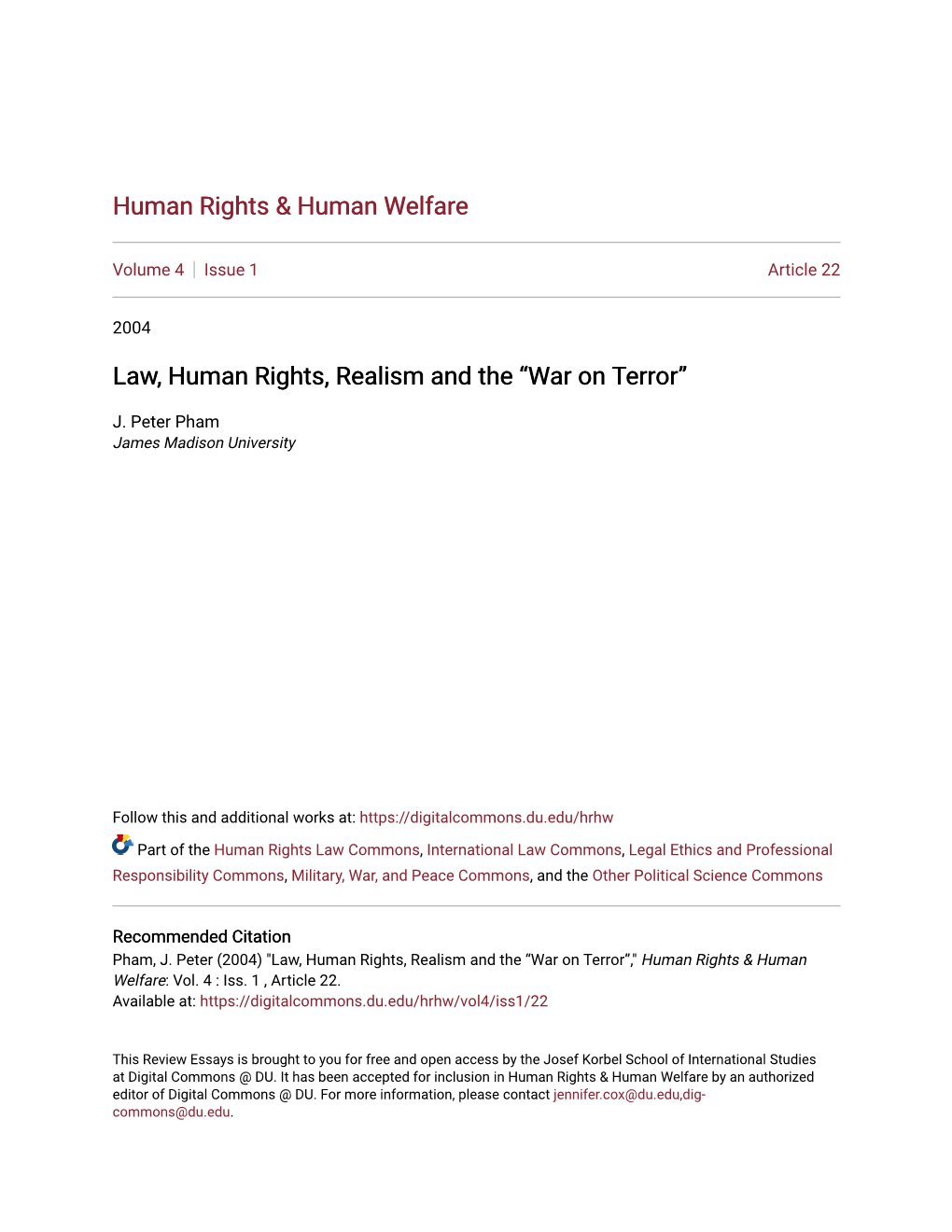 Law, Human Rights, Realism and the “War on Terror”