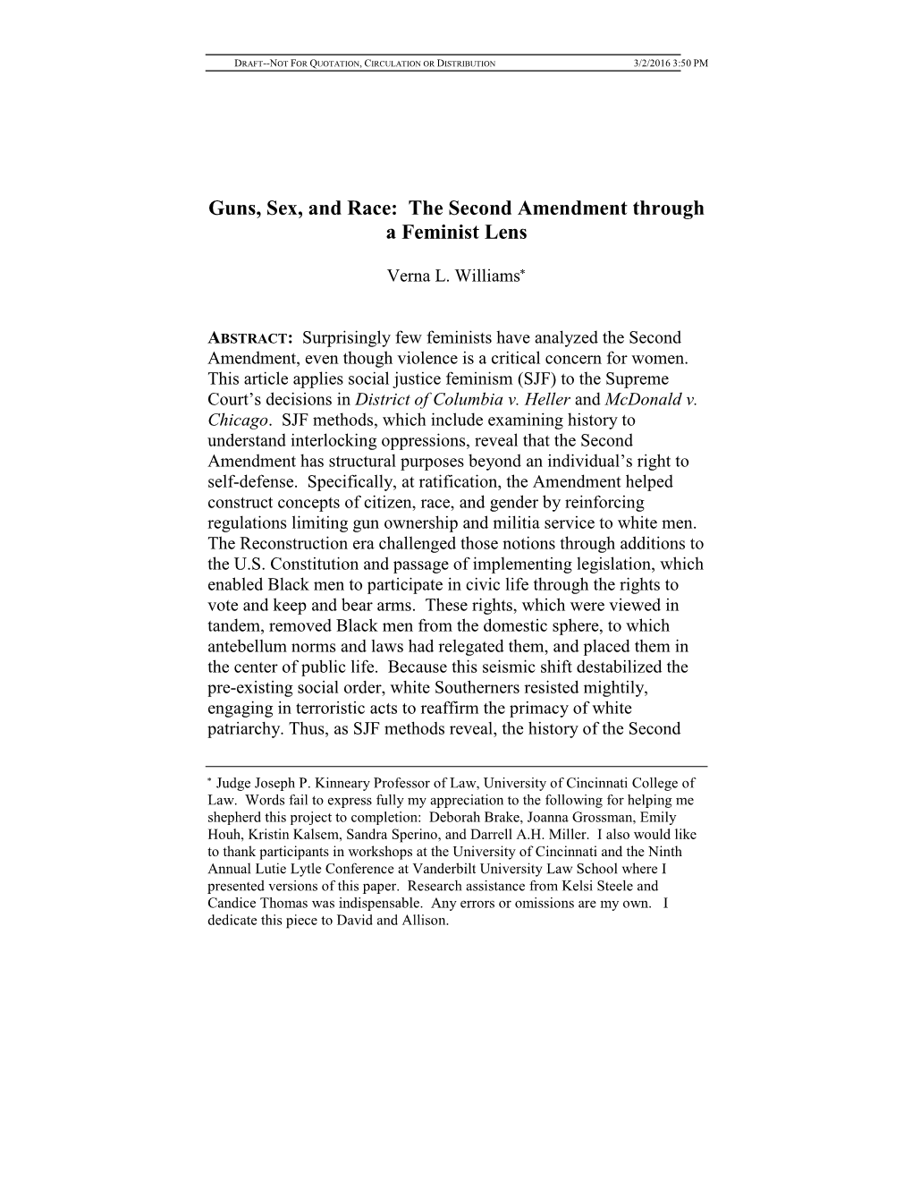 Guns, Sex, and Race: the Second Amendment Through a Feminist Lens