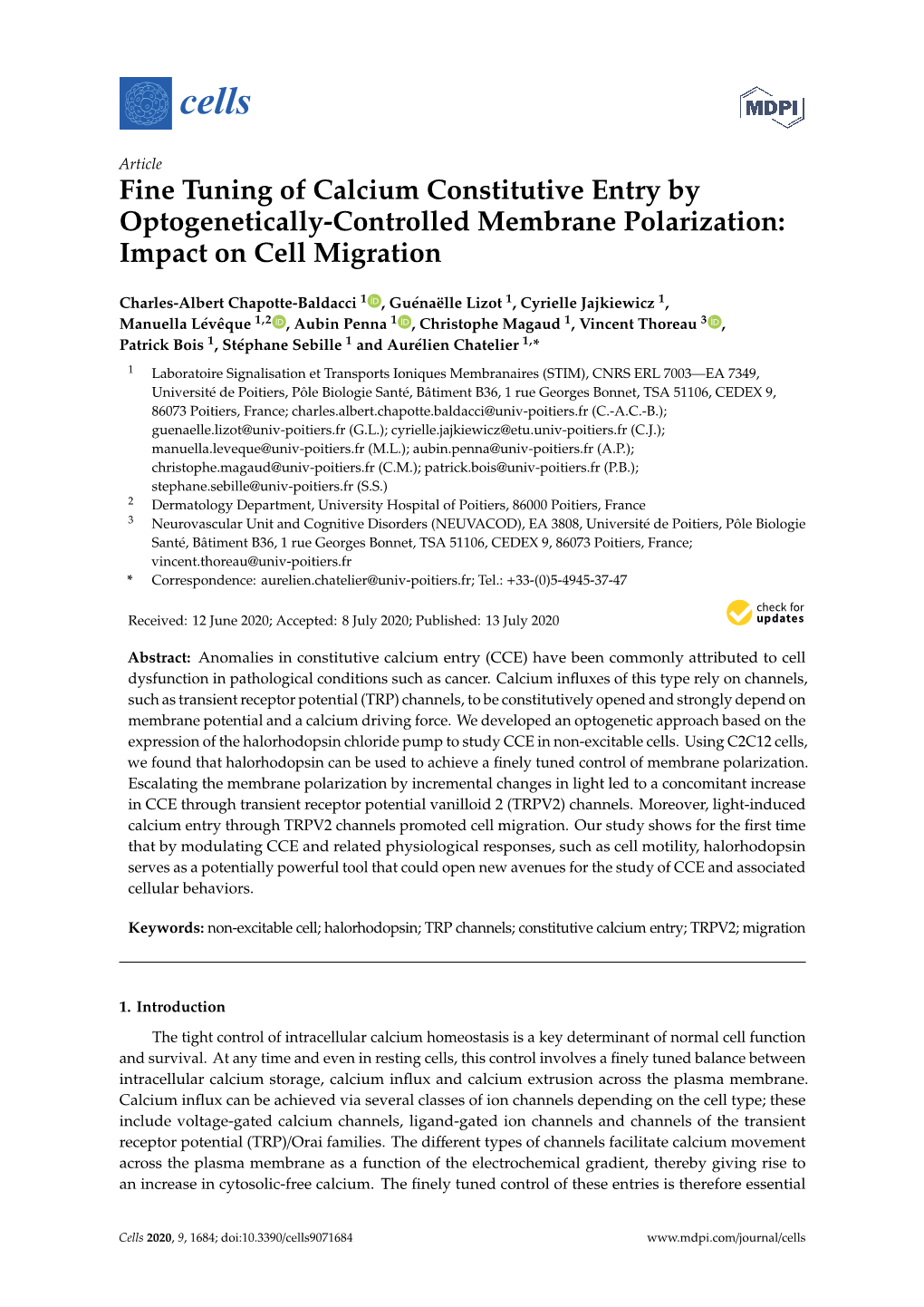 Fine Tuning of Calcium Constitutive Entry by Optogenetically-Controlled Membrane Polarization: Impact on Cell Migration