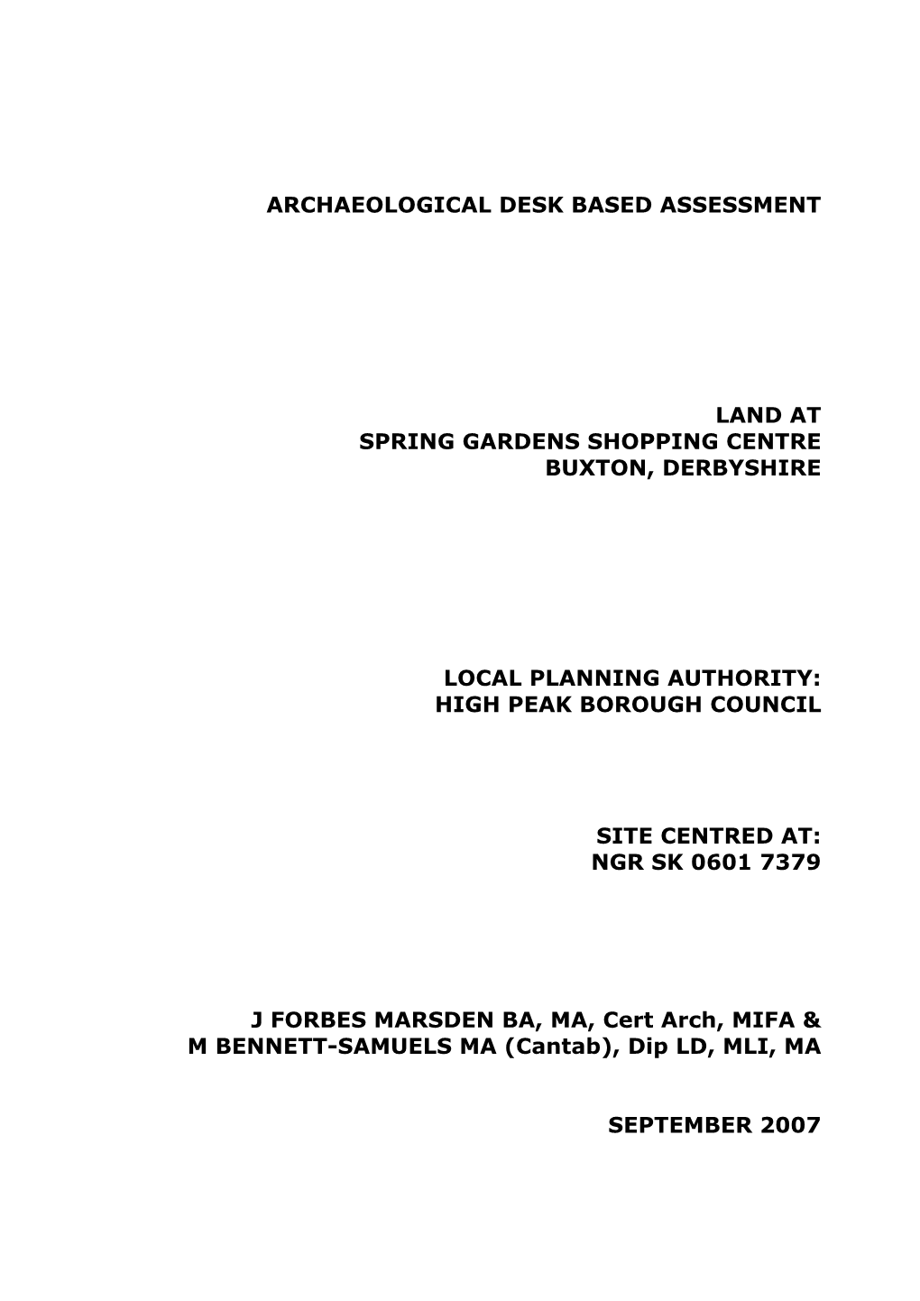 Archaeological Desk Based Assessment