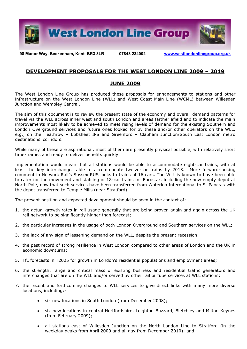 Development Proposals for the West London Line 2009 – 2019