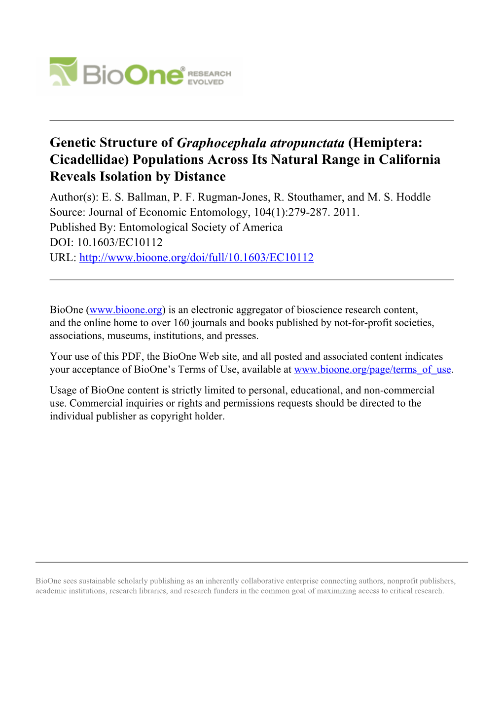 Genetic Structure of Graphocephala Atropunctata