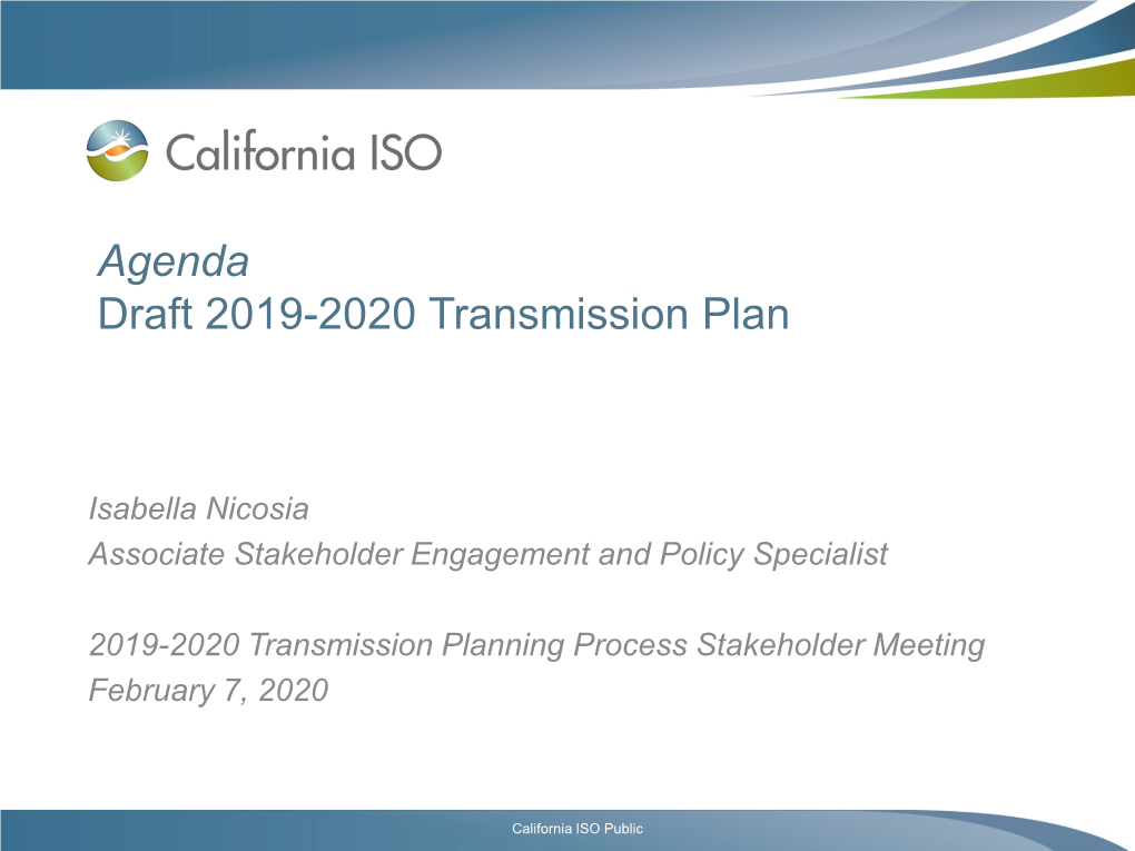 Agenda Draft 2019-2020 Transmission Plan