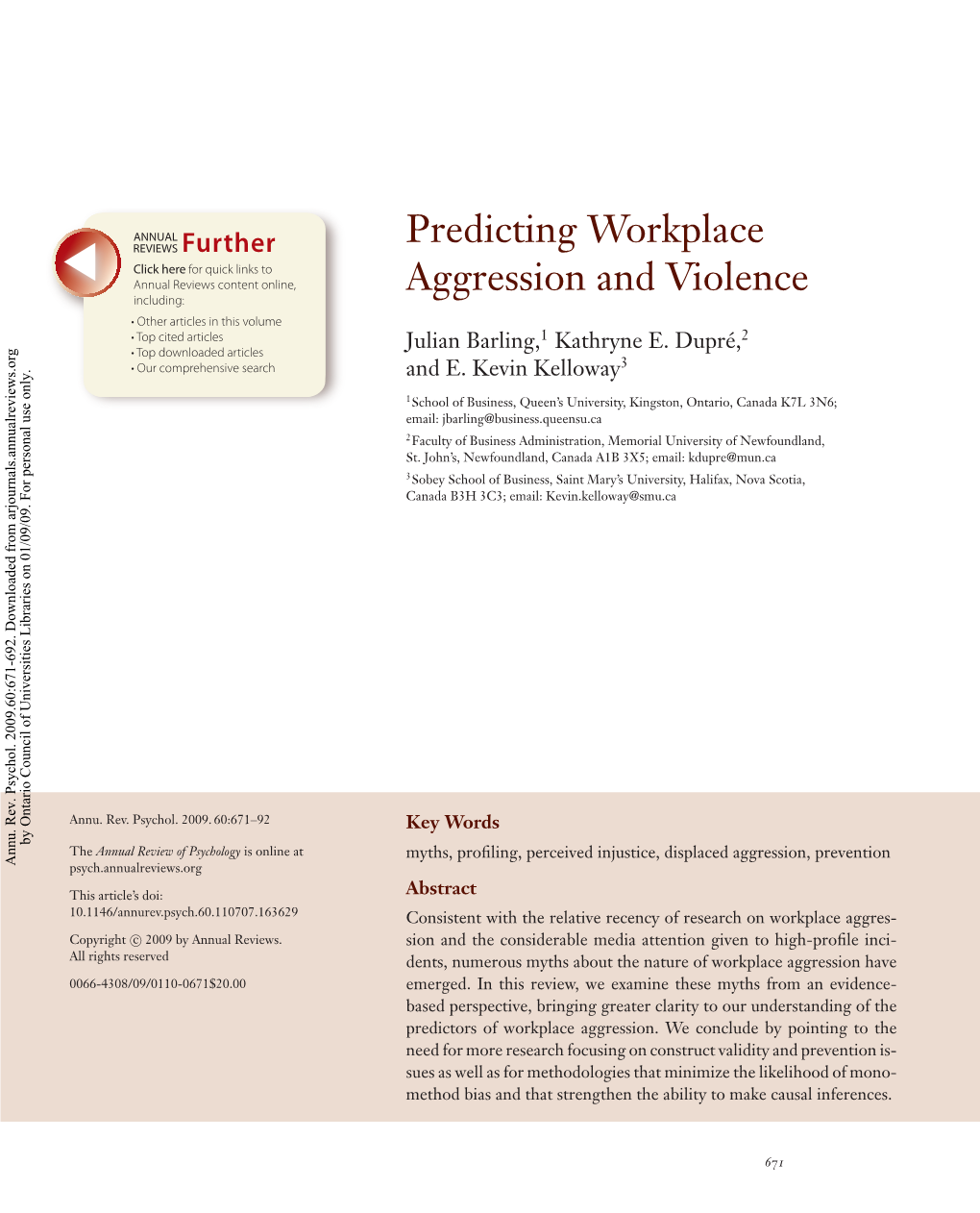 Predicting Workplace Aggression and Violence