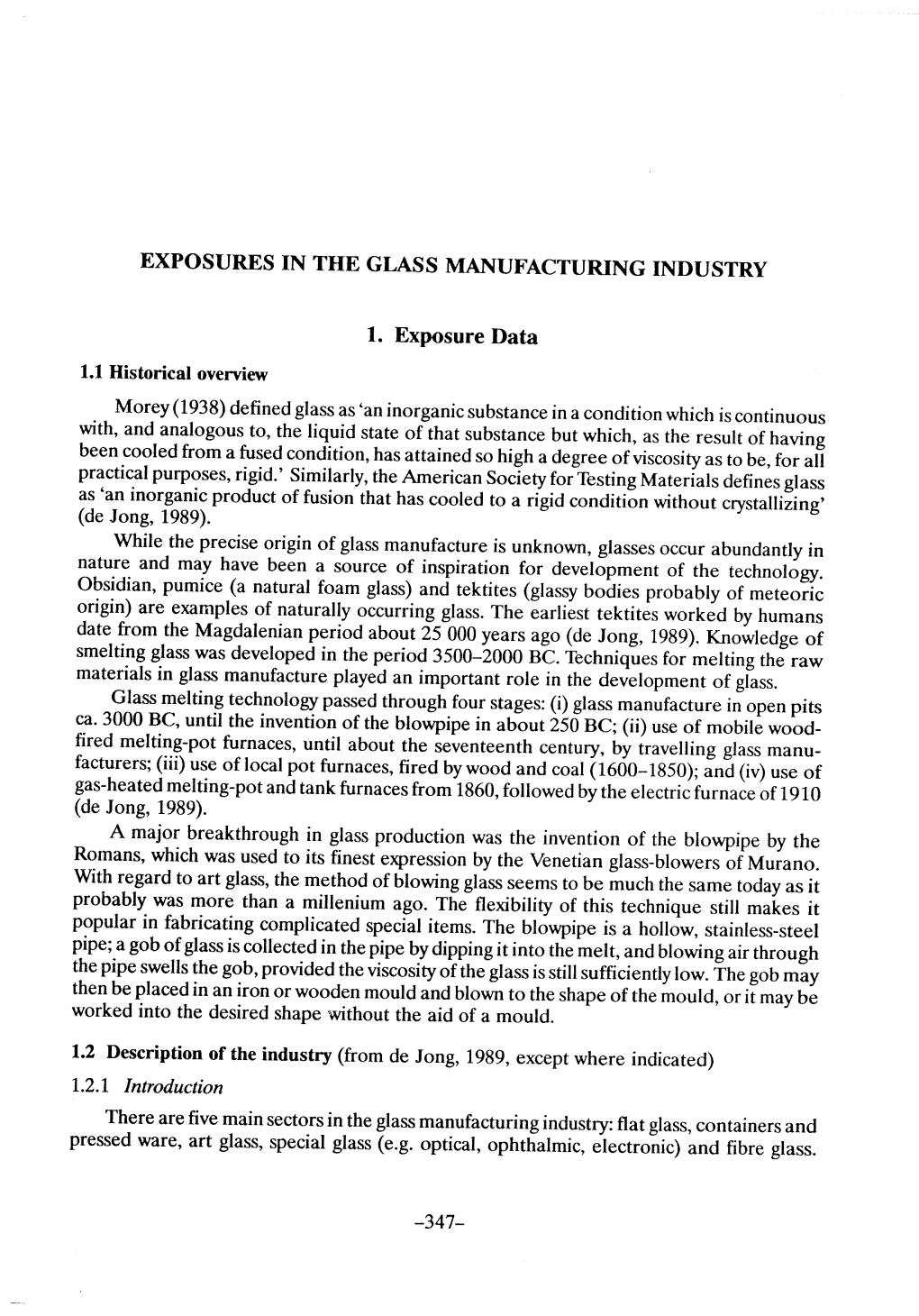 Exposures in the Glass Manufacturing Industry