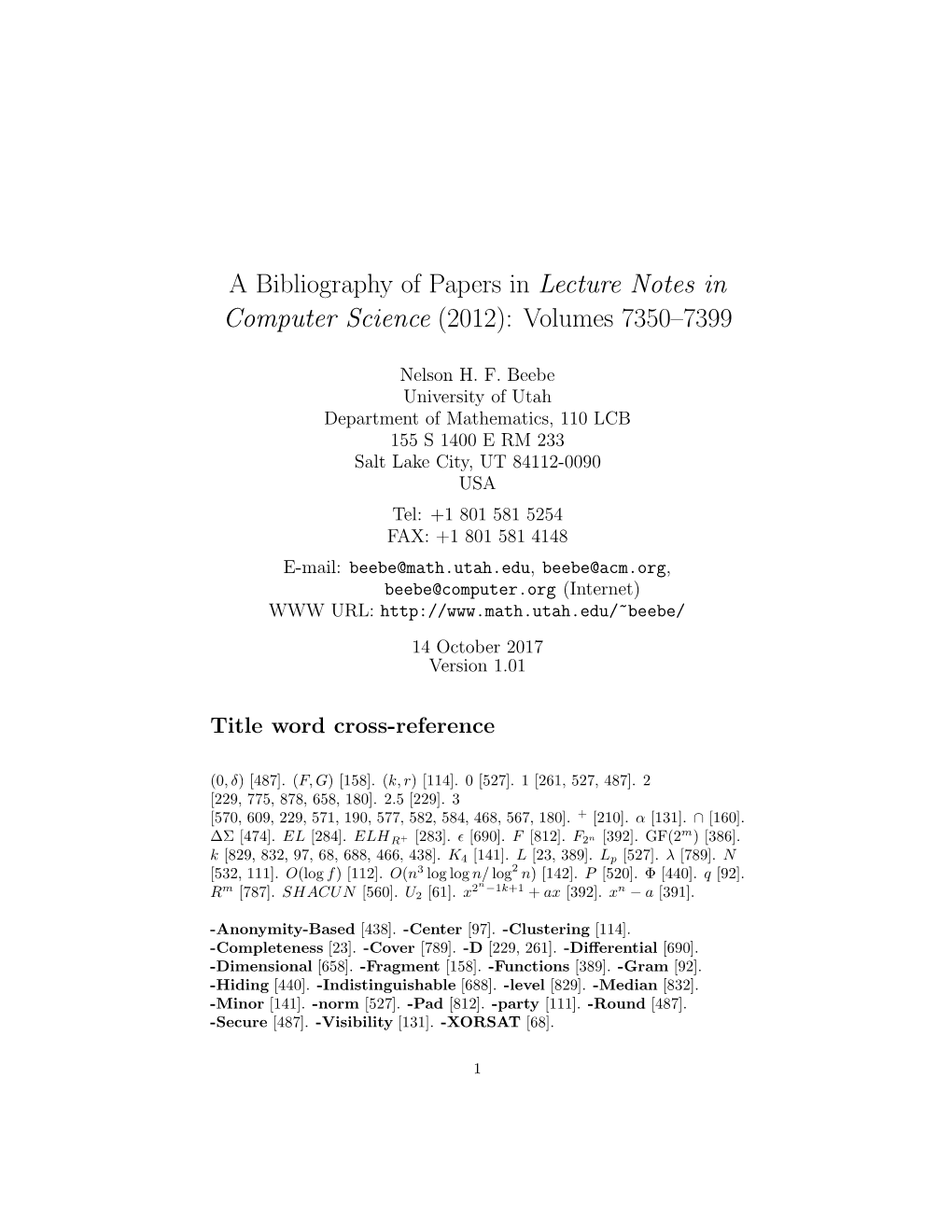 A Bibliography of Papers in Lecture Notes in Computer Science (2012): Volumes 7350–7399