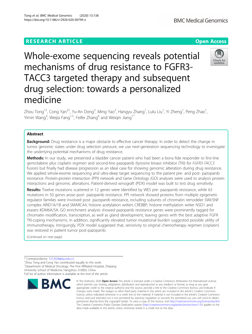 Whole-Exome Sequencing Reveals Potential Mechanisms of Drug