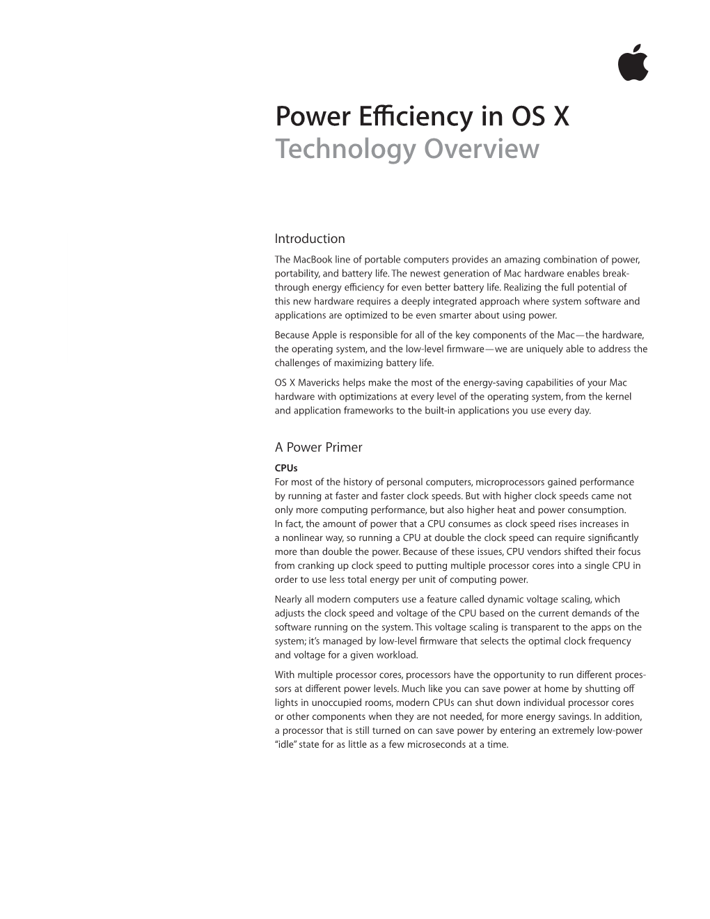 Power Efficiency in OS X Technology Overview