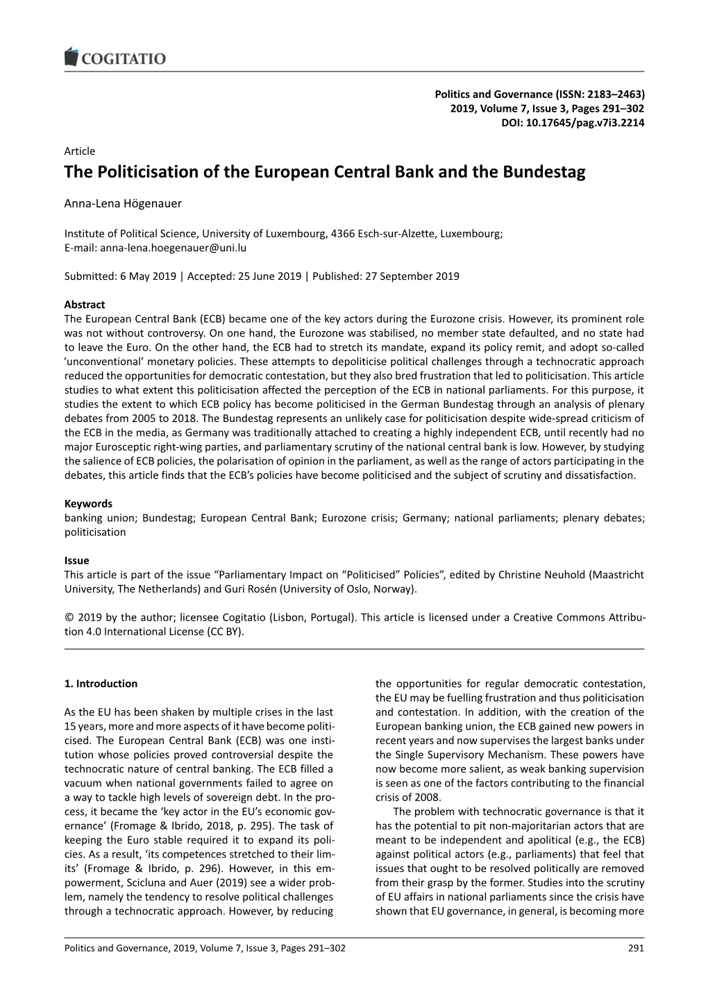 The Politicisation of the European Central Bank and the Bundestag