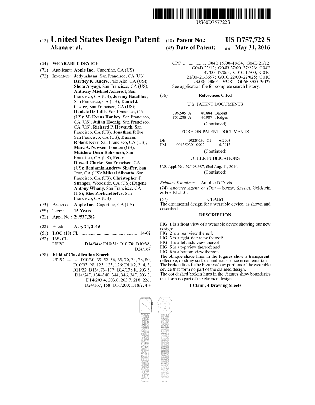 (12) United States Design Patent (10) Patent No.: US D757,722 S Akana Et Al