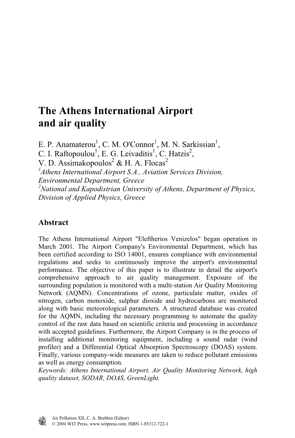 The Athens International Airport and Air Quality