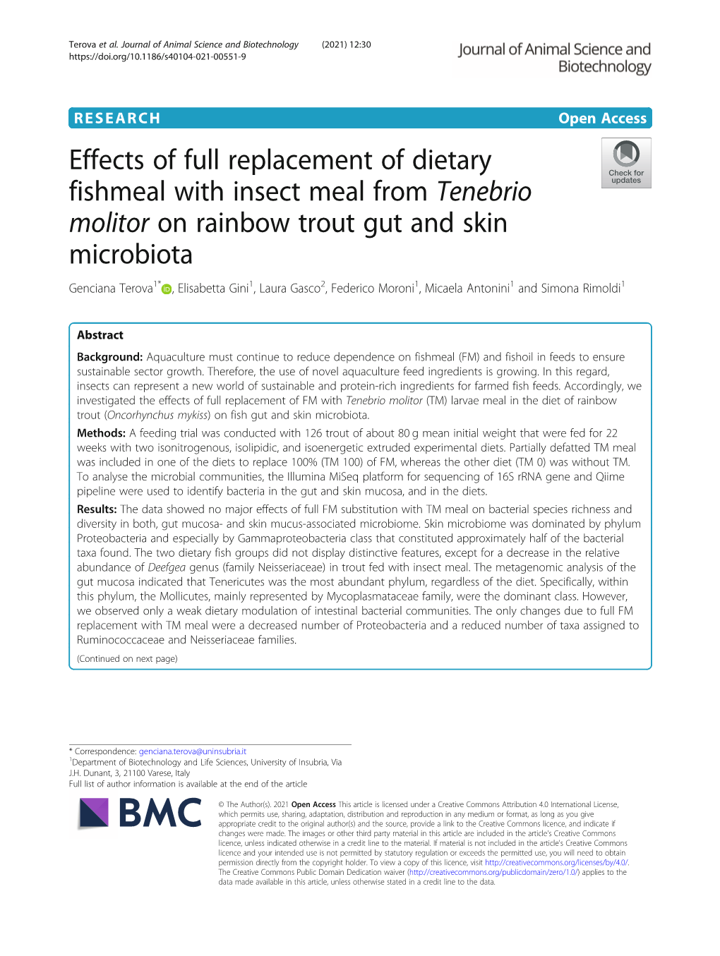 Effects of Full Replacement of Dietary Fishmeal with Insect Meal From