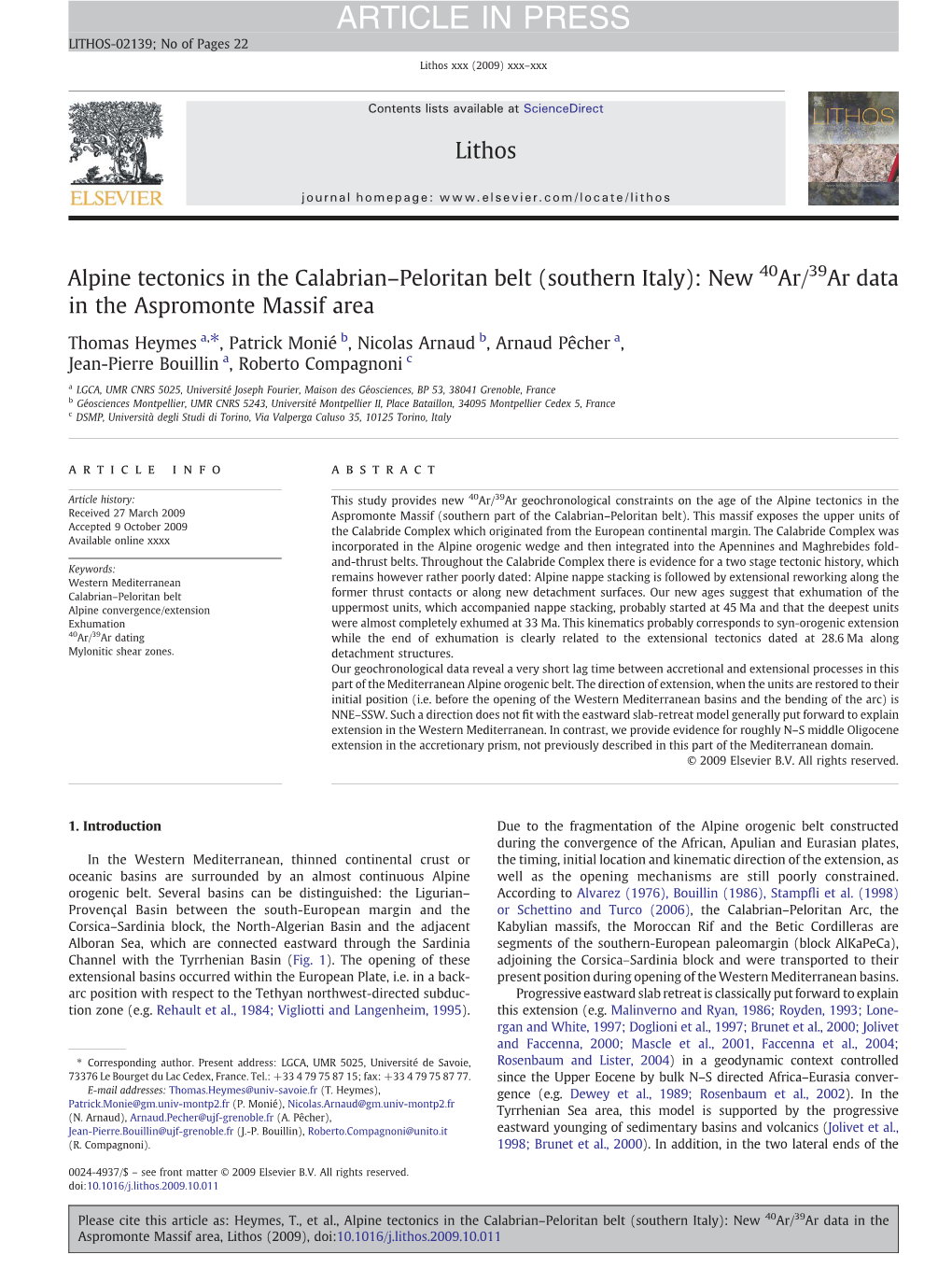 Alpine Tectonics in the Calabrian–Peloritan Belt (Southern Italy): New 40Ar/39Ar Data in the Aspromonte Massif Area