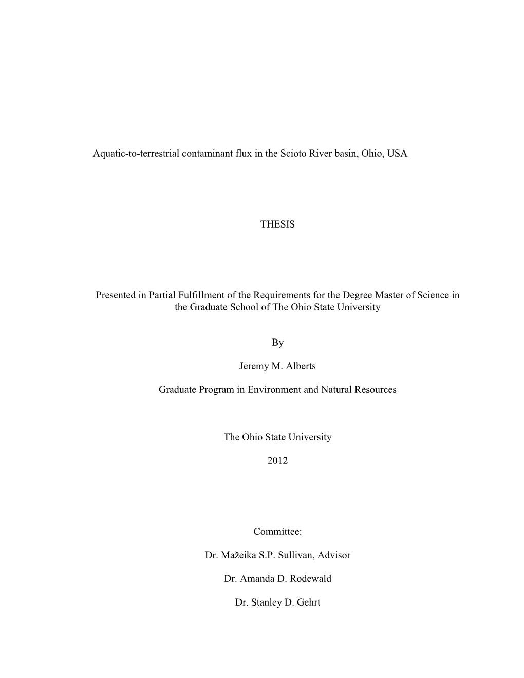 Aquatic-To-Terrestrial Contaminant Flux in the Scioto River Basin, Ohio, USA