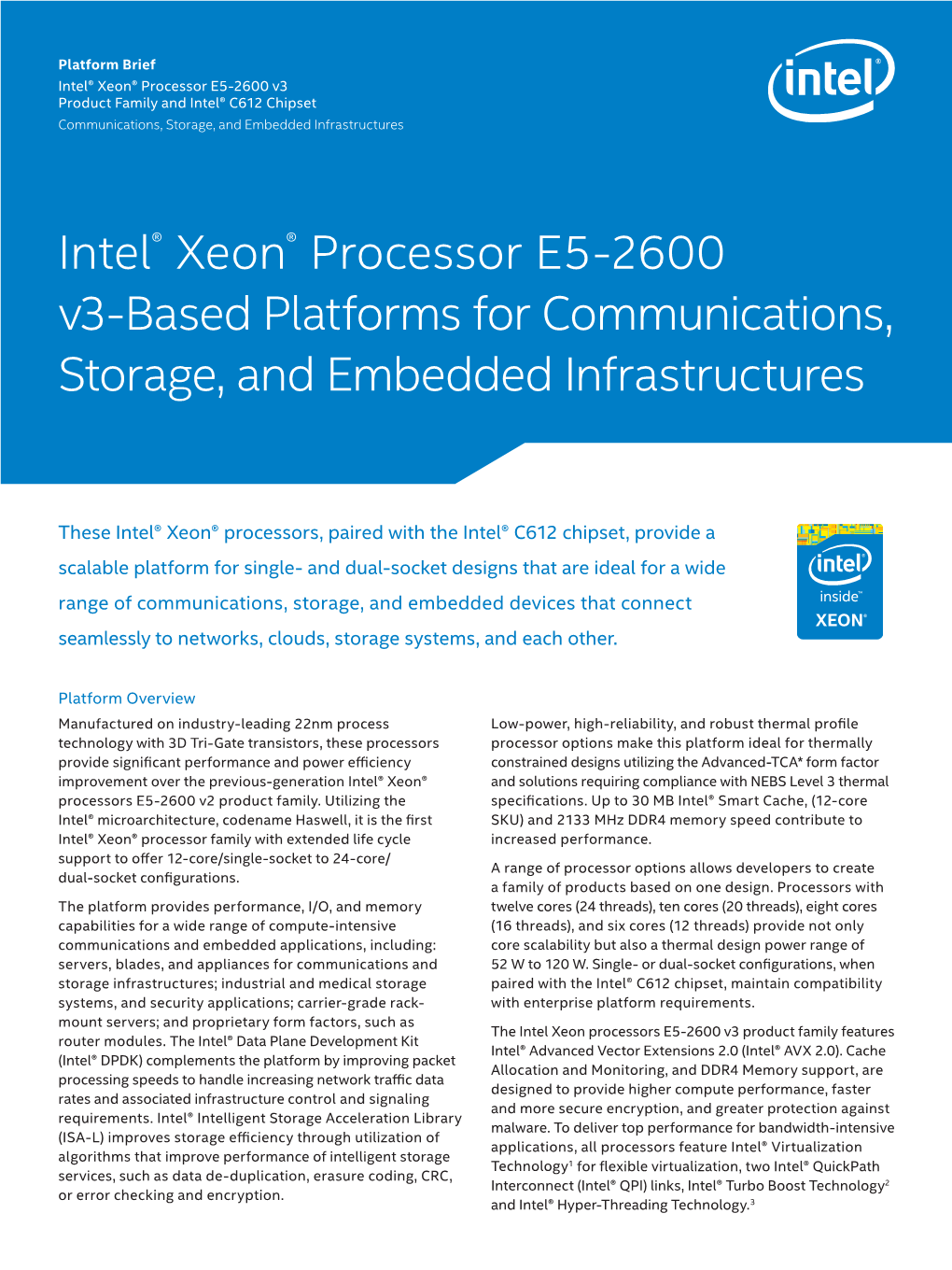 Intel® Xeon® Processor E5-2600 V3 and Intel® C612 Chipset Brief