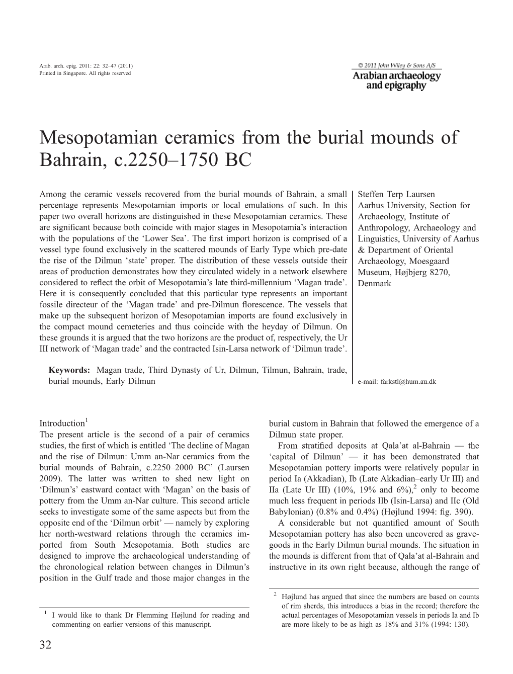 Mesopotamian Ceramics from the Burial Mounds of Bahrain, C.2250–1750 BC