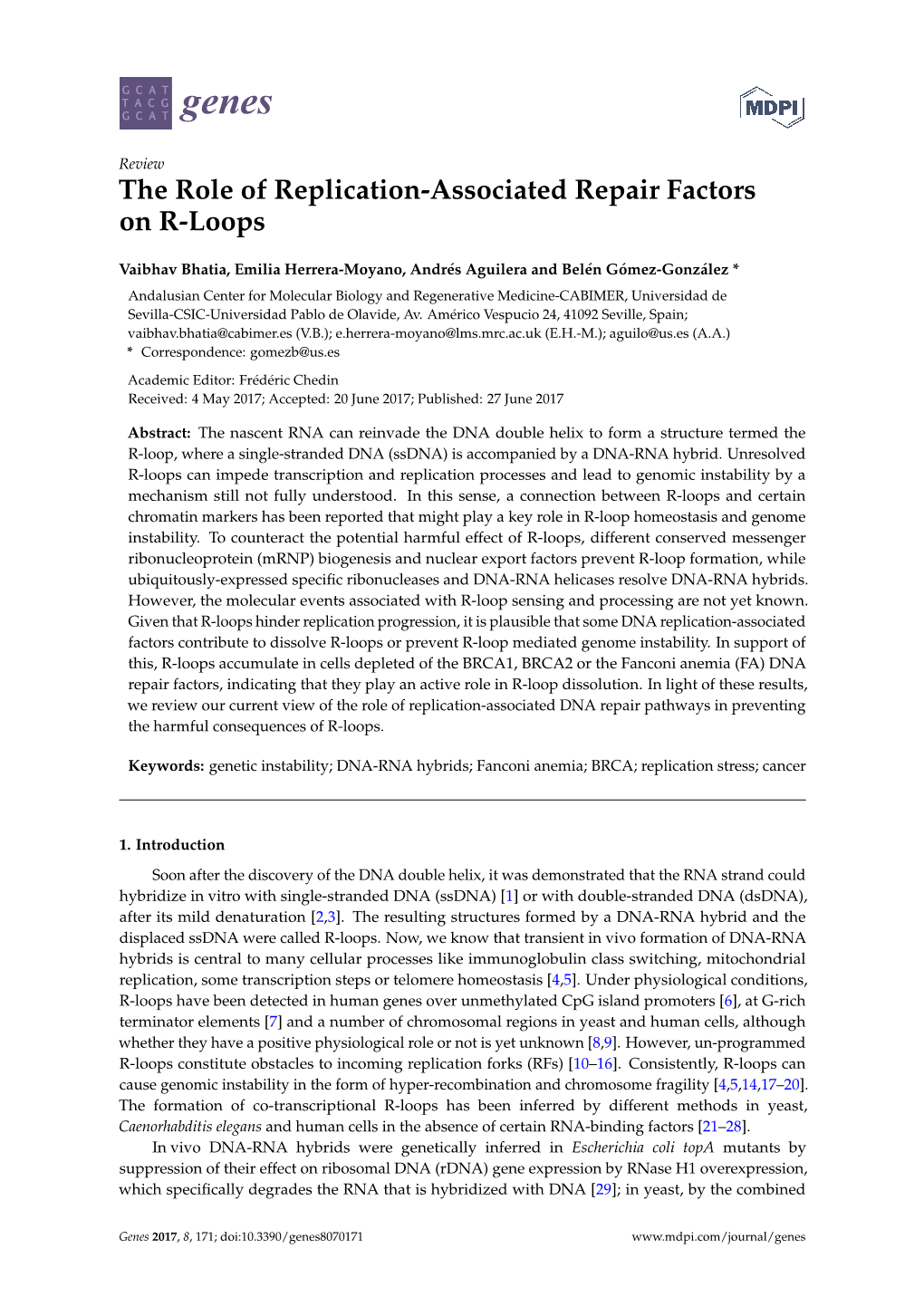 The Role of Replication-Associated Repair Factors on R-Loops