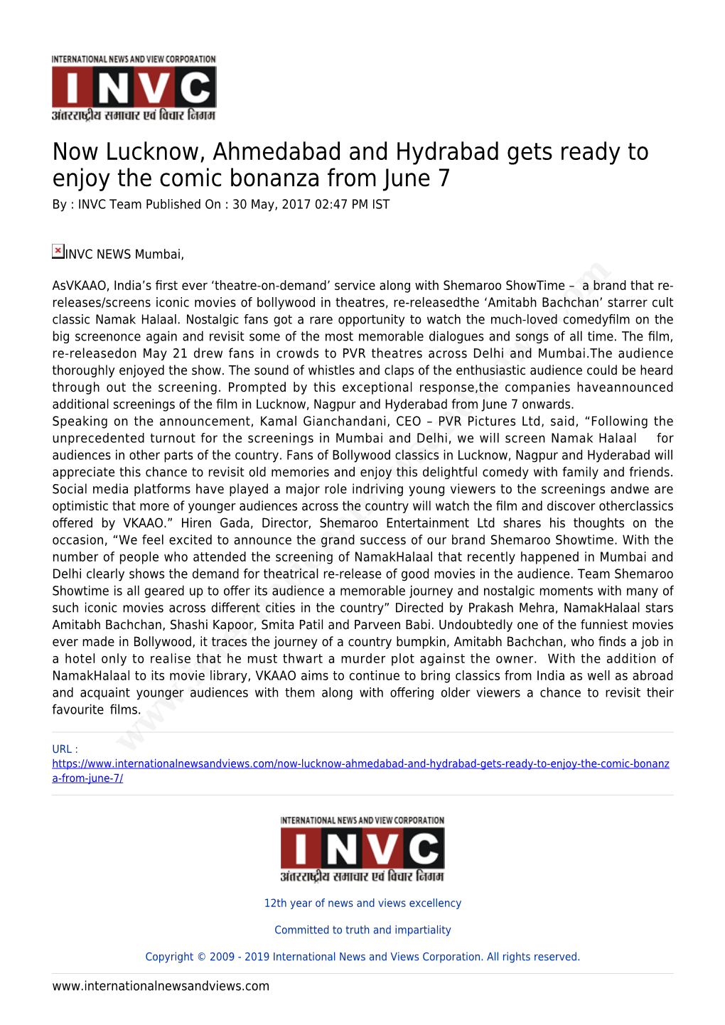 Now Lucknow, Ahmedabad and Hydrabad Gets Ready to Enjoy the Comic Bonanza from June 7 by : INVC Team Published on : 30 May, 2017 02:47 PM IST