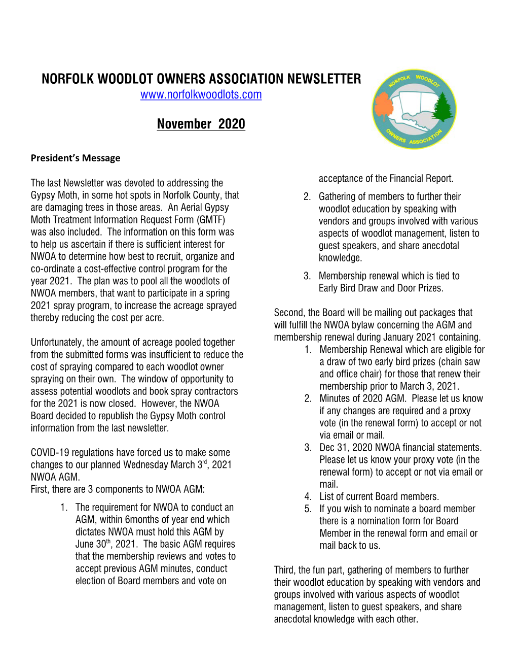 NWOA November 2020 Newsletter