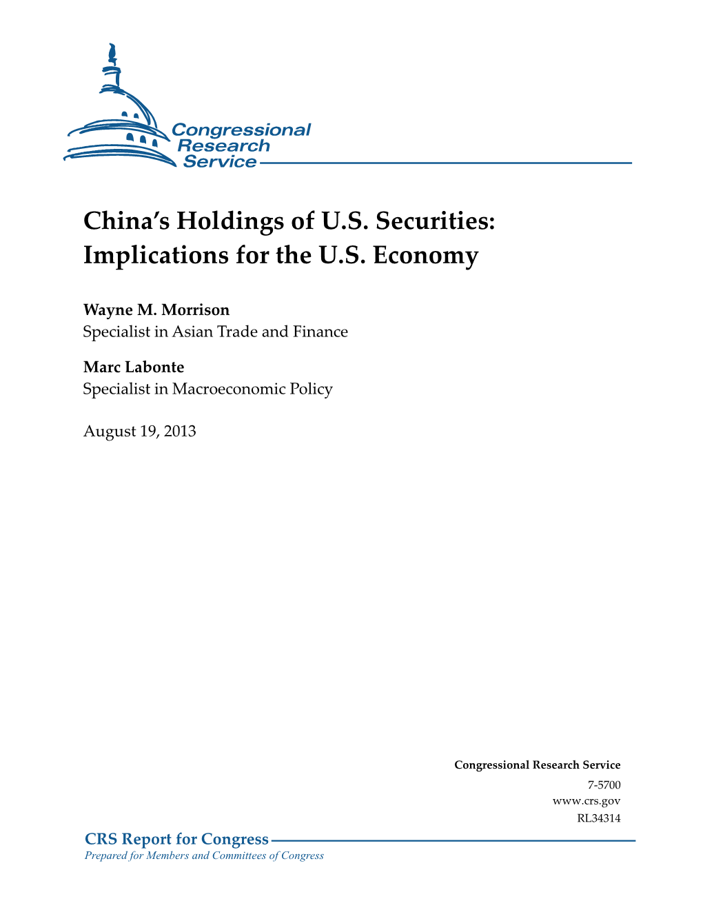 China's Holdings of U.S. Securities: Implications for the U.S. Economy