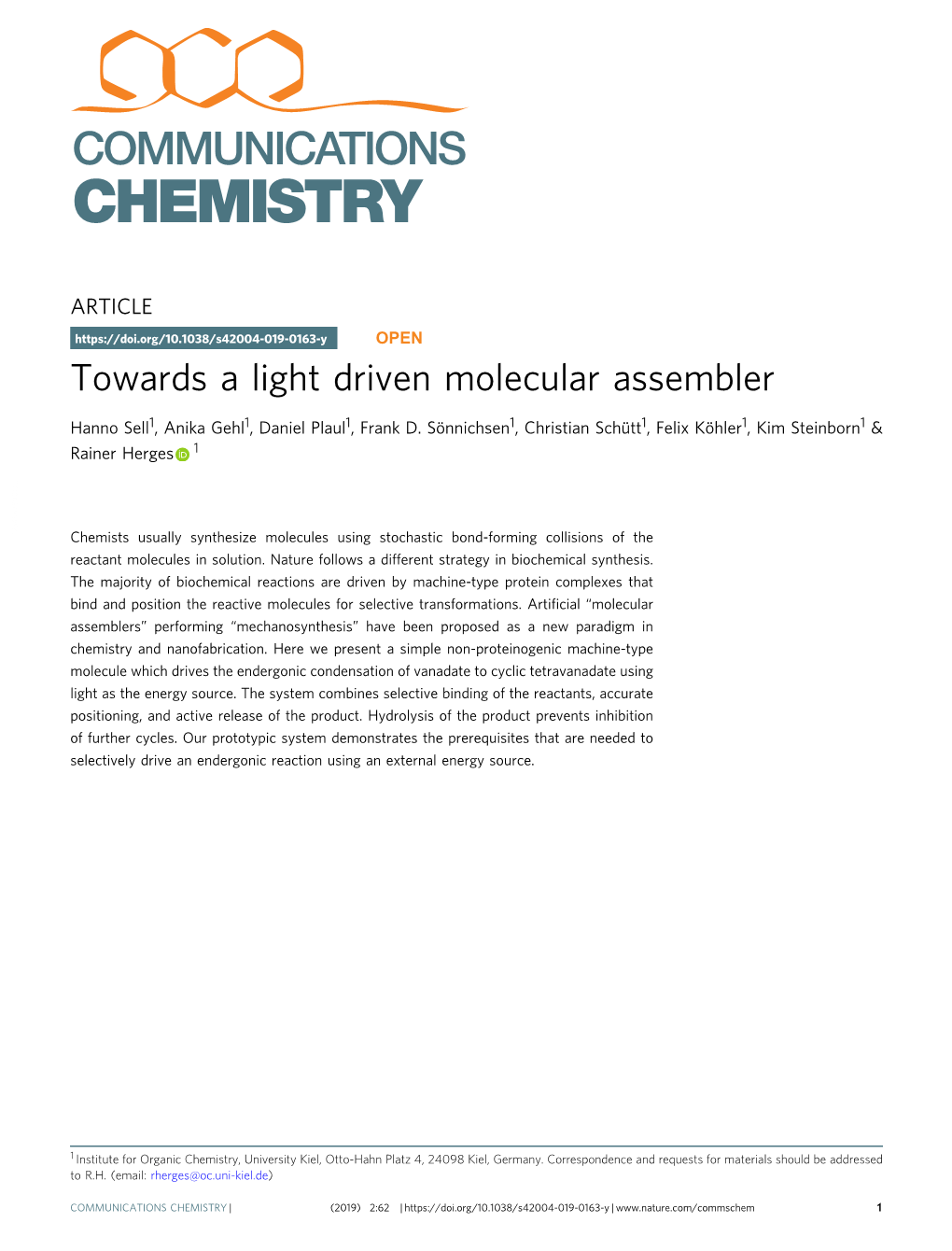 Towards a Light Driven Molecular Assembler