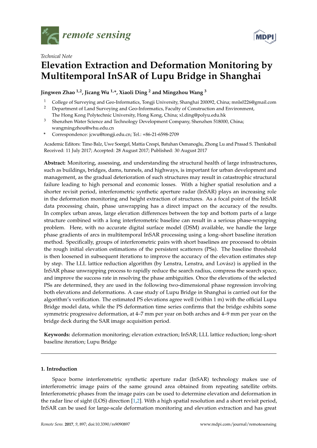 Elevation Extraction and Deformation Monitoring by Multitemporal Insar of Lupu Bridge in Shanghai