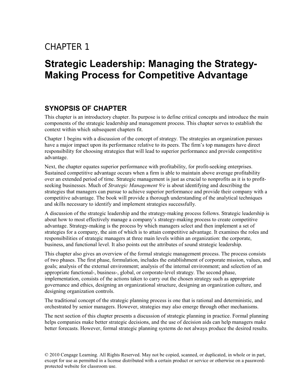 Strategic Leadership: Managing the Strategy-Making Process for Competitive Advantage