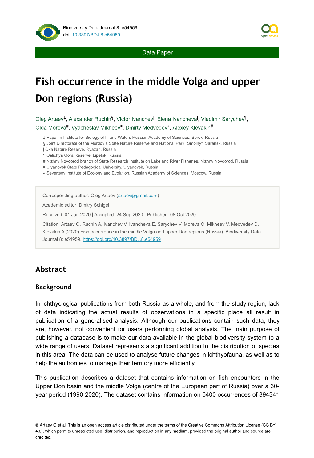Fish Occurrence in the Middle Volga and Upper Don Regions (Russia)