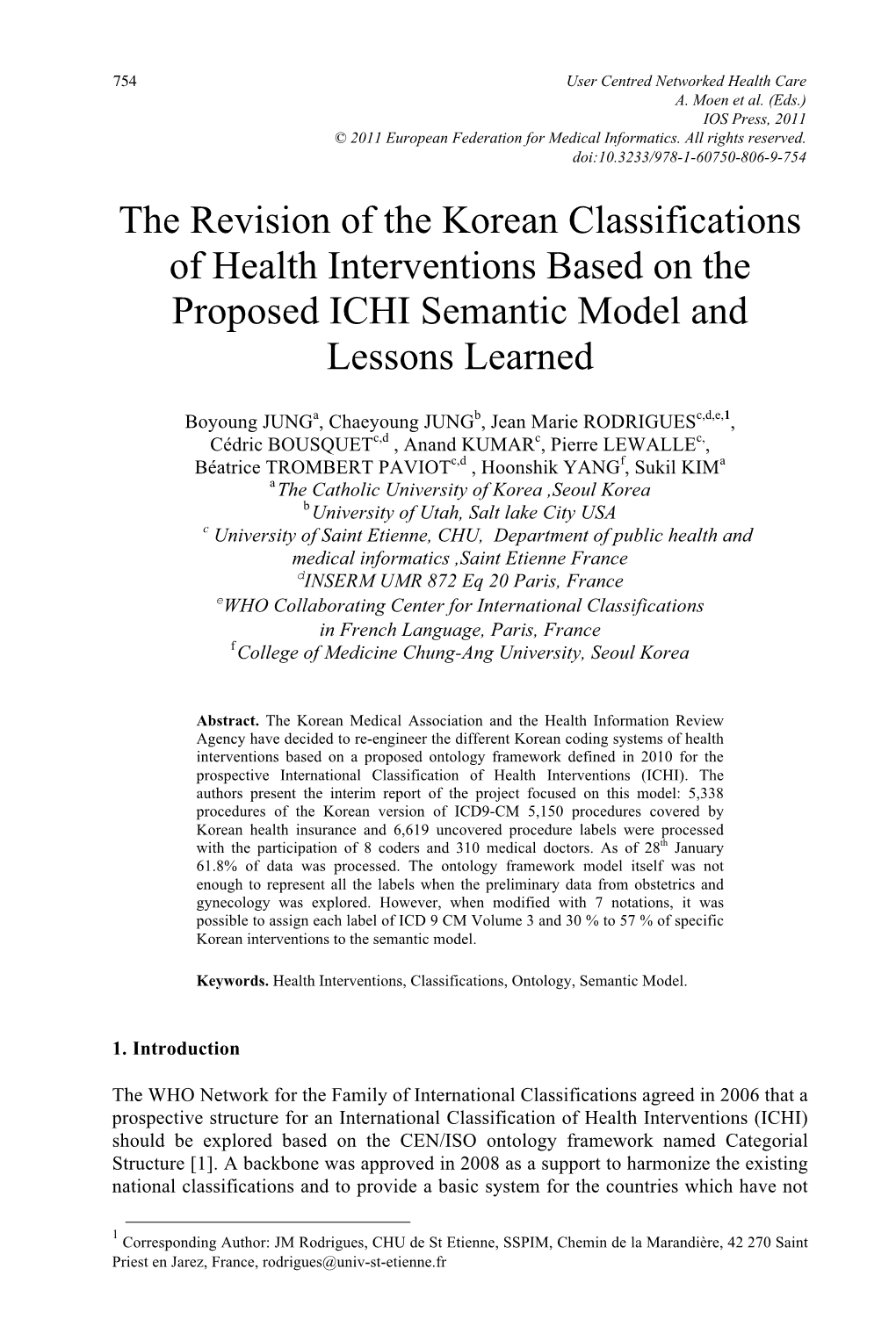 The Revision of the Korean Classifications of Health Interventions Based on the Proposed ICHI Semantic Model and Lessons Learned