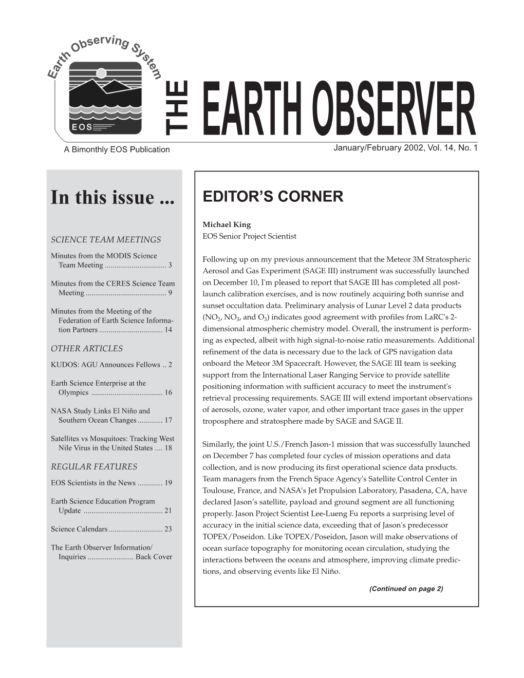 THE EARTH OBSERVER a Bimonthly EOS Publication January/February 2002, Vol