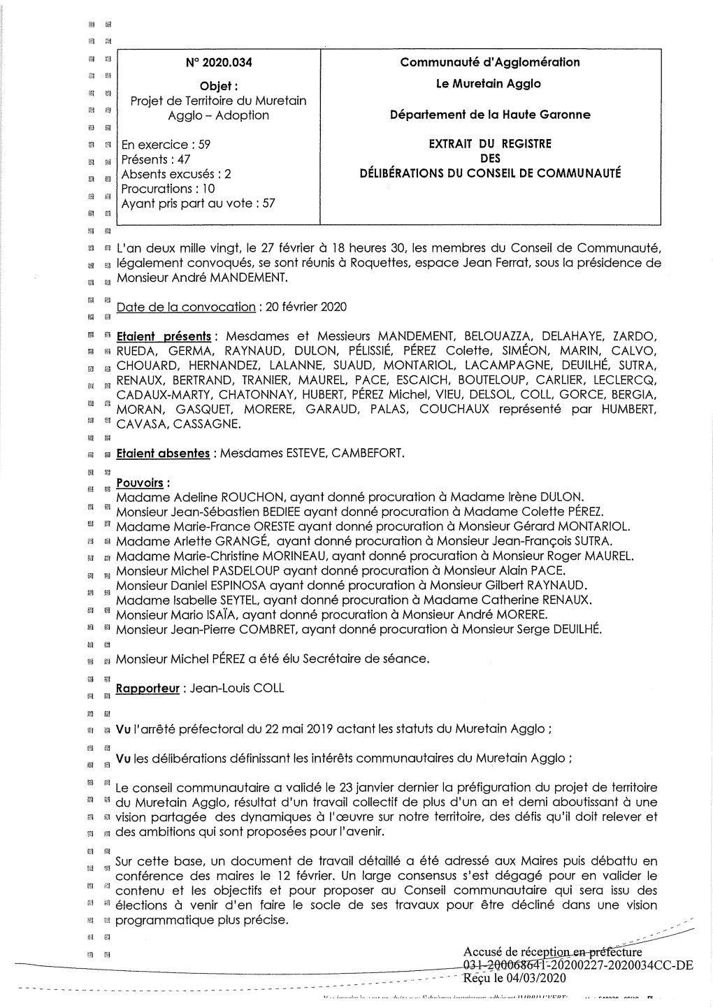 Projet De Territoire Du Muretain Agglo - Adoption Département De La Haute Garonne